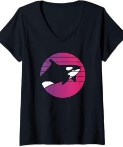 Womens Orca Retro Style Vintage V-Neck T-Shirt