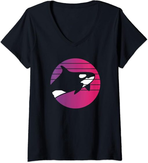 Womens Orca Retro Style Vintage V-Neck T-Shirt