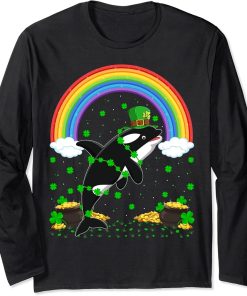 Rainbow Irish Shamrock Orca St. Patrick"s Day Long Sleeve T-Shirt