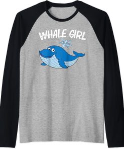 Funny Whale Art For Girls Kid Orca Narwhal Blue Whales Raglan Baseball Tee